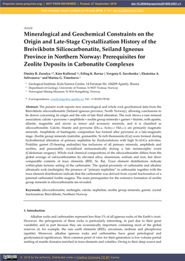 Mineralogical and Geochemical Constraints on the Origin and Late