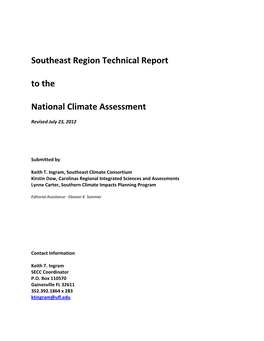 Southeast Region Technical Report to the National Climate Assessment