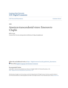 American Transcendental Vision: Emerson to Chaplin Bill R