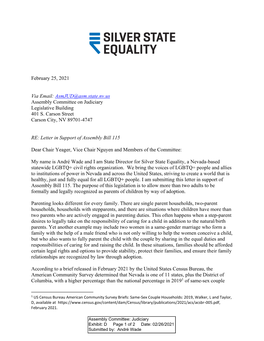 February 25, 2021 Via Email: Asmjud@Asm.State.Nv.Us Assembly Committee on Judiciary Legislative Building 401 S. Carson Street C