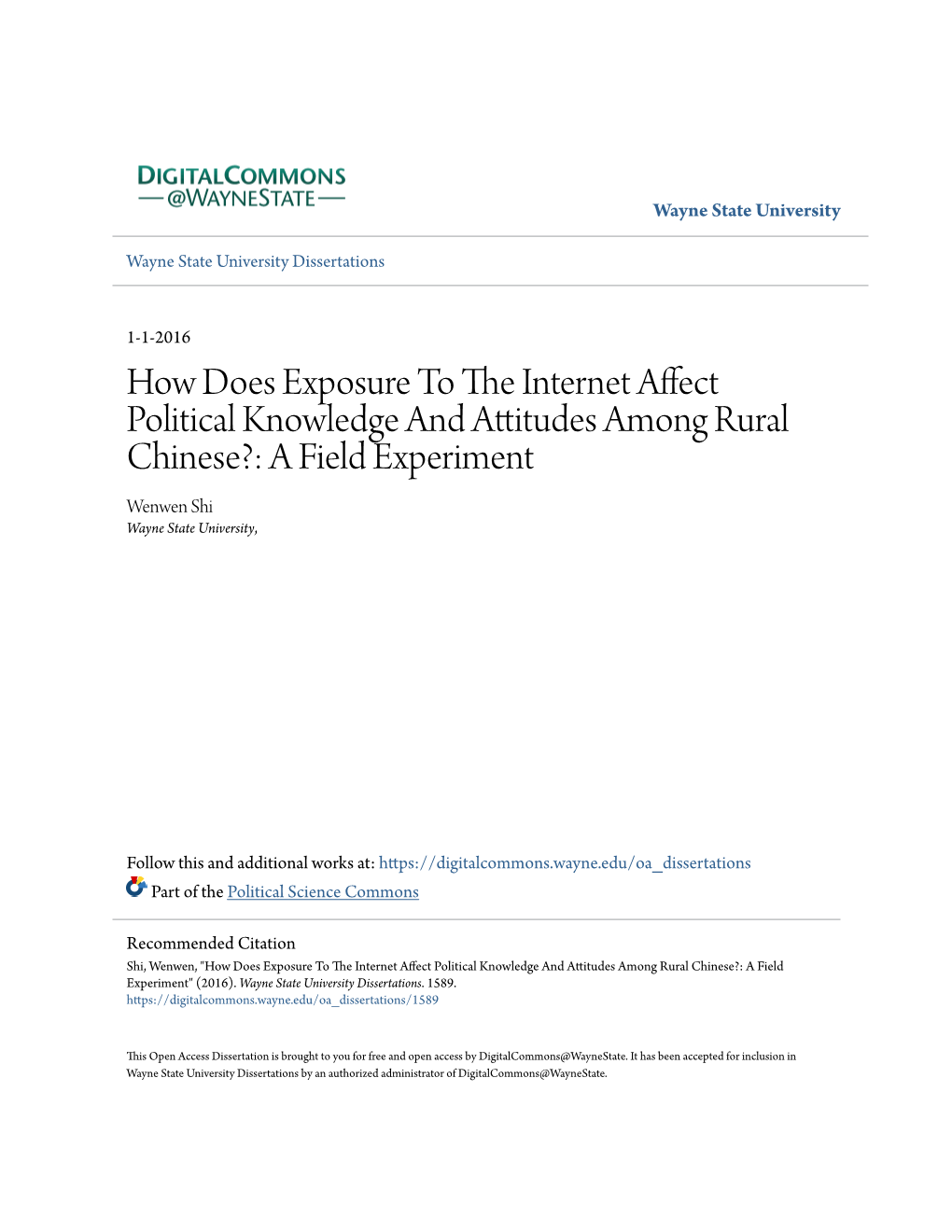 How Does Exposure to the Internet Affect Political Knowledge and Attitudes Among Rural Chinese?: a Field Experiment