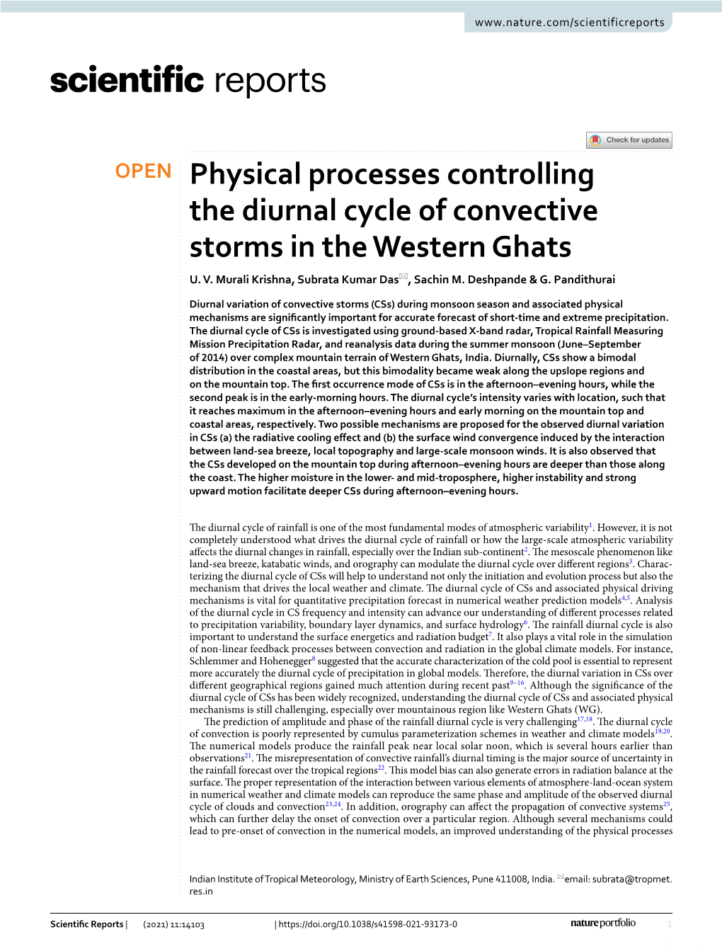 Physical Processes Controlling the Diurnal Cycle of Convective Storms in the Western Ghats U