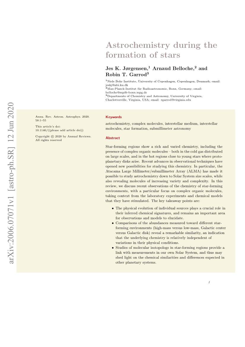 Astrochemistry During the Formation of Stars Arxiv:2006.07071V1 [Astro-Ph