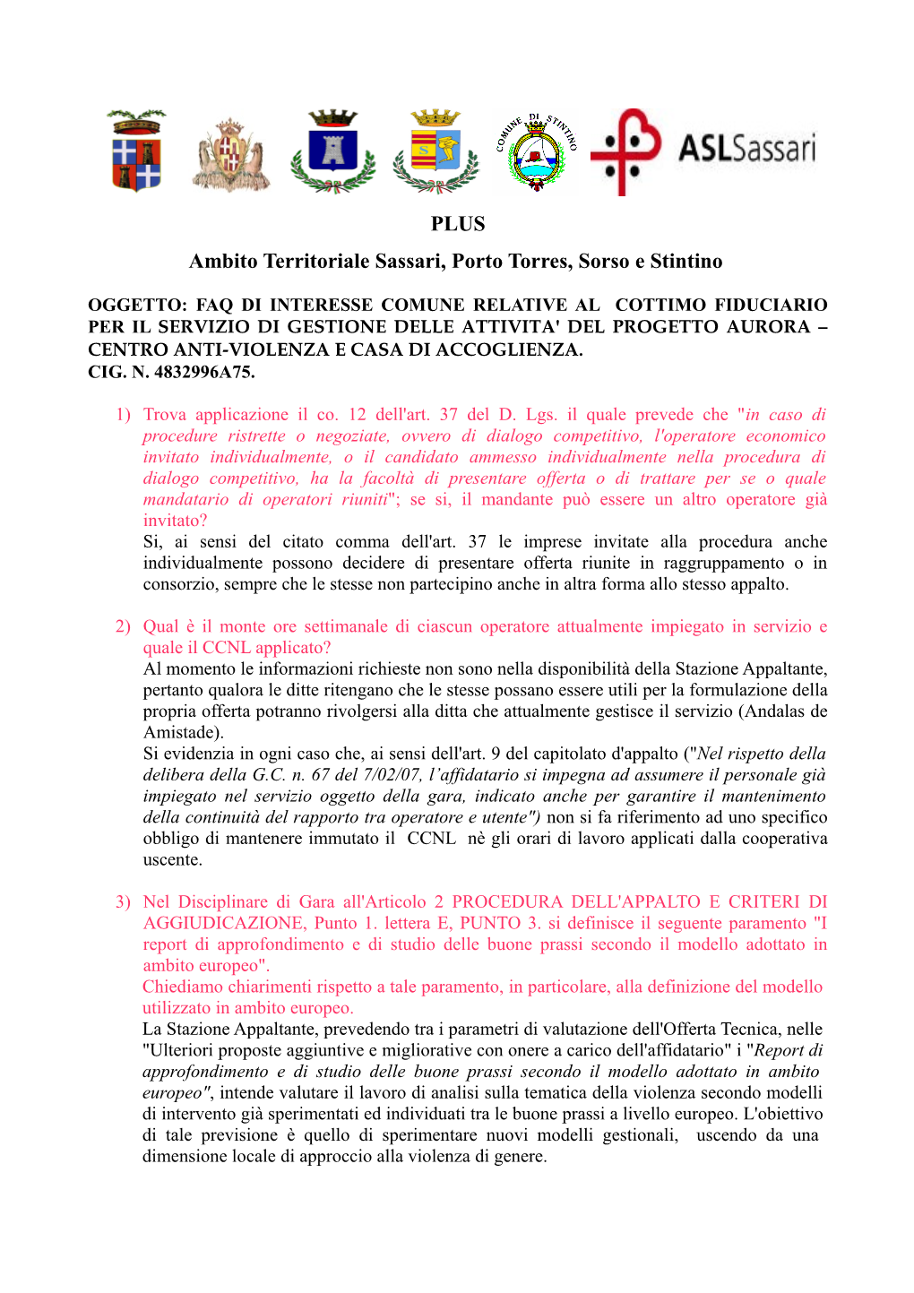 PLUS Ambito Territoriale Sassari, Porto Torres, Sorso E Stintino