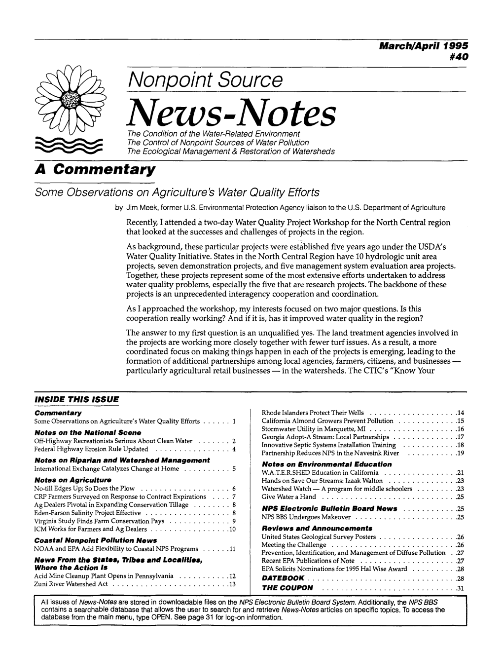 Nonpoint Source News-Notes, Issue 40, March/April 1995