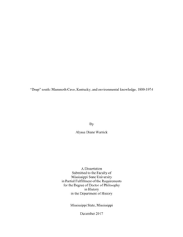 Mammoth Cave, Kentucky, and Environmental Knowledge, 1800-1974