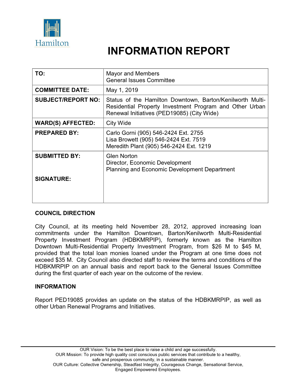 Status of the Hamilton Downtown, Barton/Kenilworth Multi-Residential