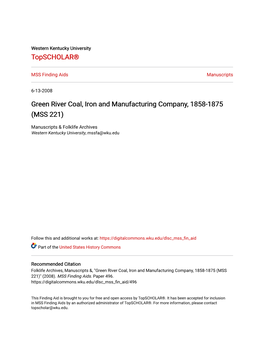 Green River Coal, Iron and Manufacturing Company, 1858-1875 (MSS 221)