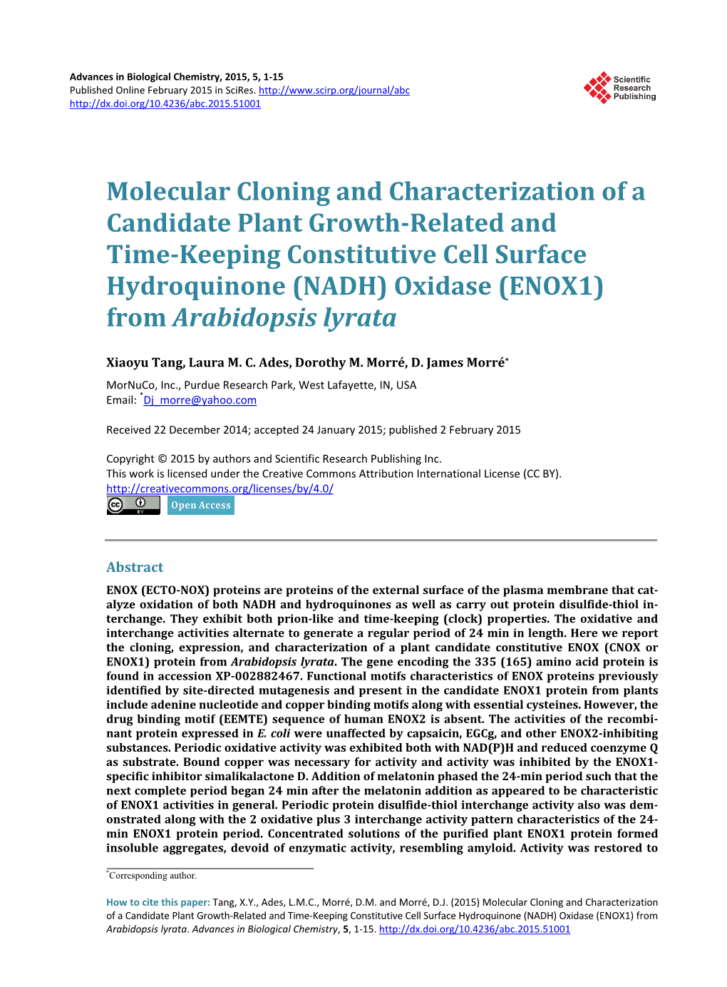 Molecular Cloning and Characterization of a Candidate