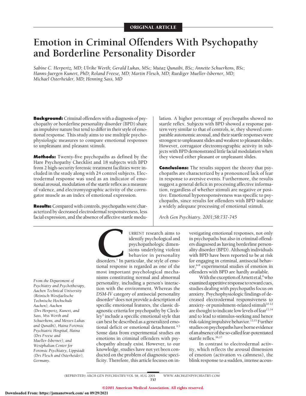 Emotion in Criminal Offenders with Psychopathy and Borderline Personality Disorder