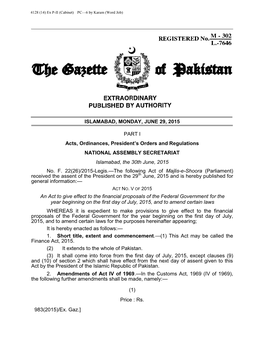 Part I] the Gazette of Pakistan, Extra June 29, 2015 305