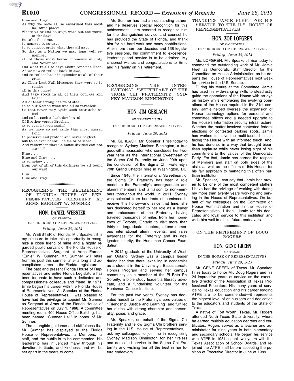 CONGRESSIONAL RECORD— Extensions of Remarks E1010 HON
