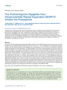 The Proline/Arginine Dipeptide from Hexanucleotide Repeat Expanded C9ORF72 Inhibits the Proteasome