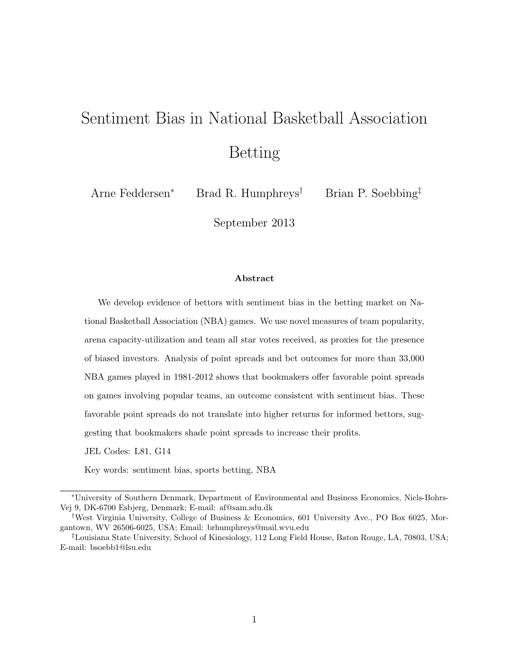 Sentiment Bias in National Basketball Association Betting