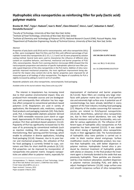 Hydrophobic Silica Nanoparticles As Reinforcing Filler for Poly (Lactic Acid) Polymer Matrix