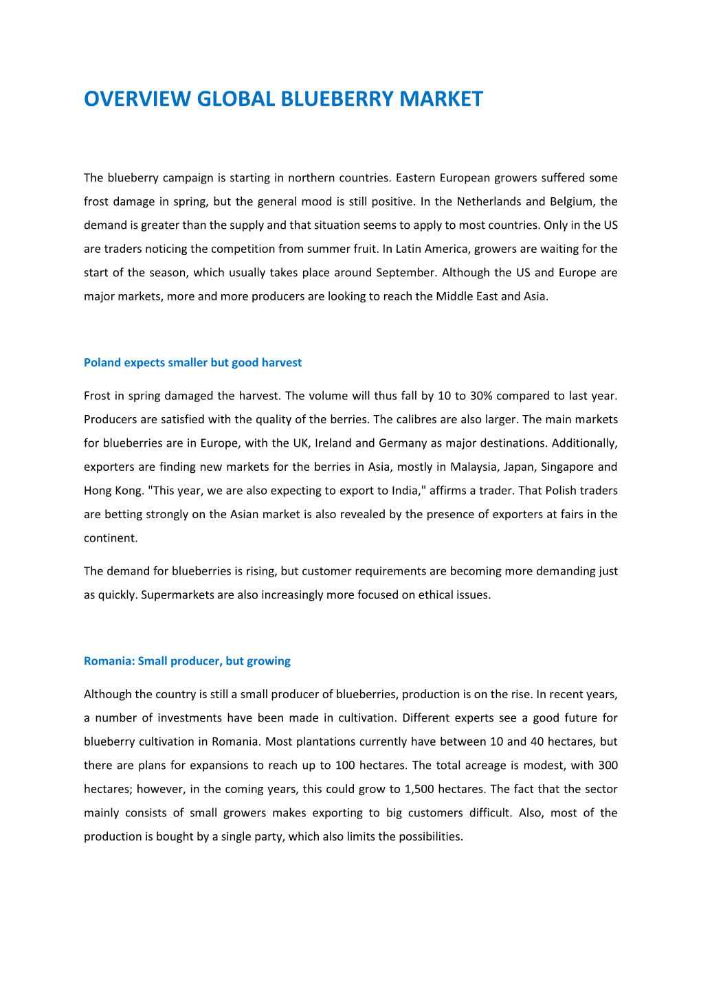 Overview Global Blueberry Market