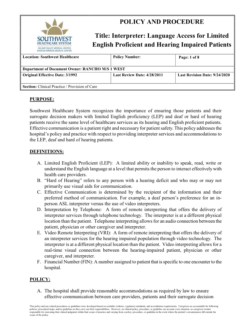 Interpreter: Language Access for Limited English Proficient-Hearing