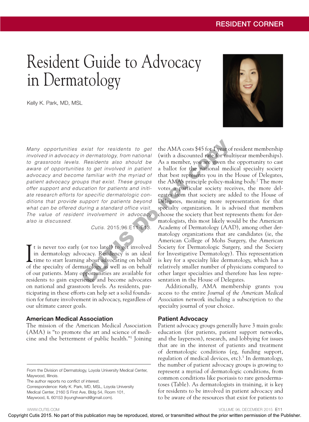 Resident Guide to Advocacy in Dermatology