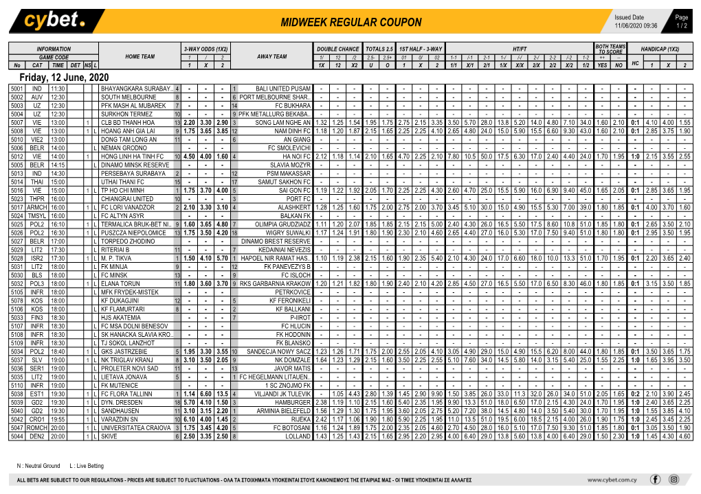 Midweek Regular Coupon 11/06/2020 09:36 1 / 2