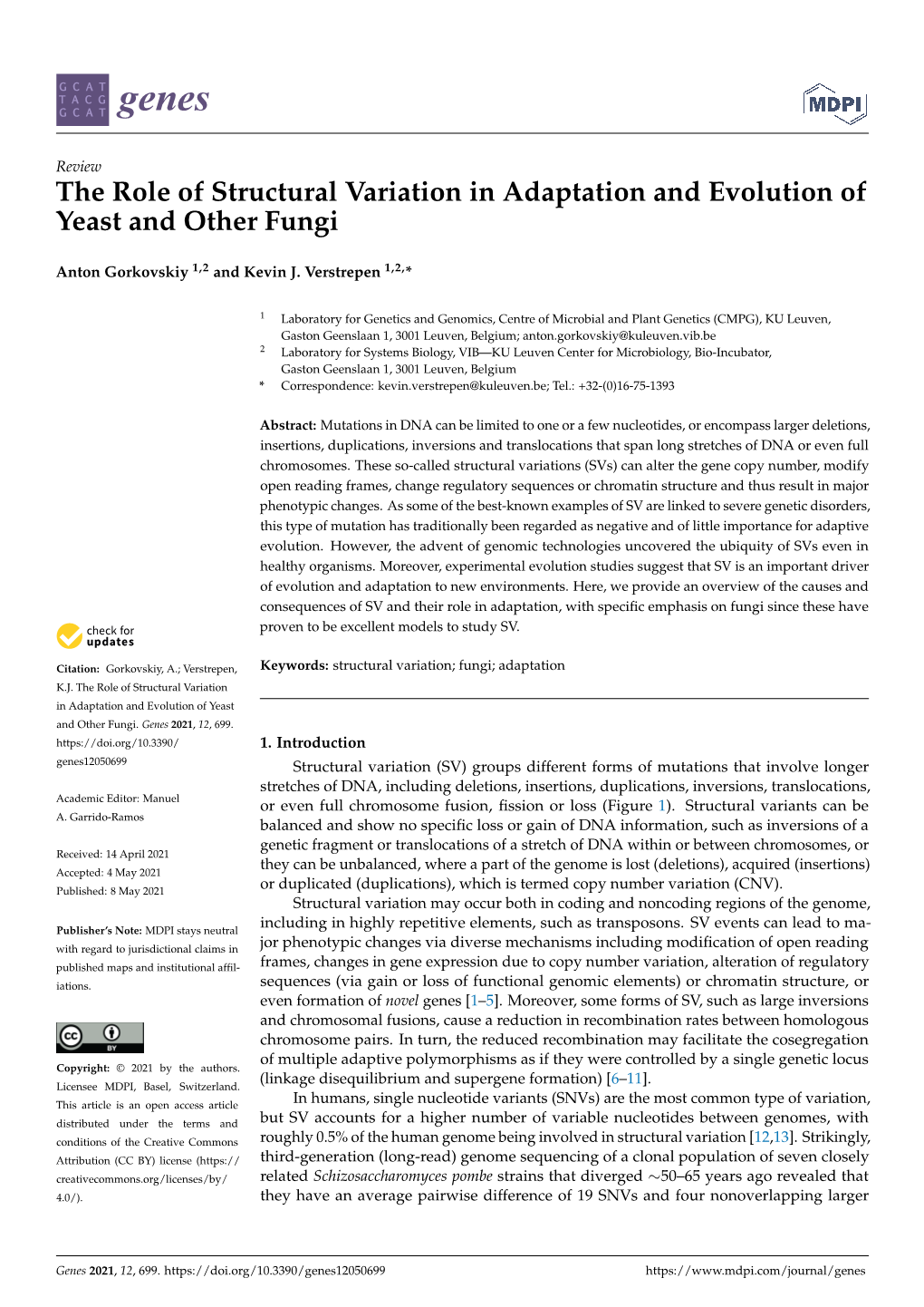 The Role of Structural Variation in Adaptation and Evolution of Yeast and Other Fungi