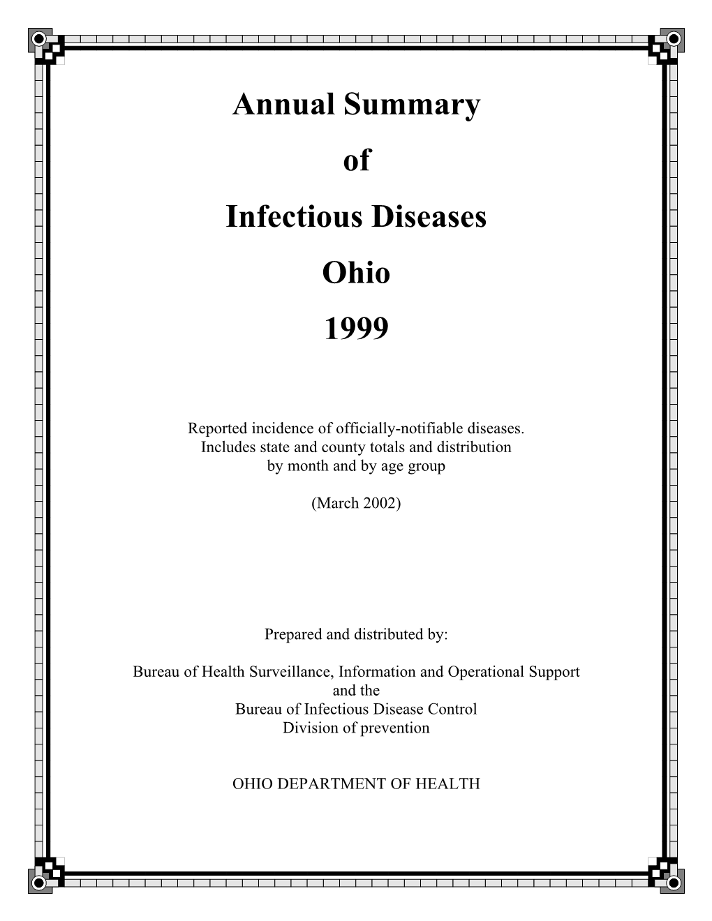 Annual Summary of Infectious Diseases Ohio 1999