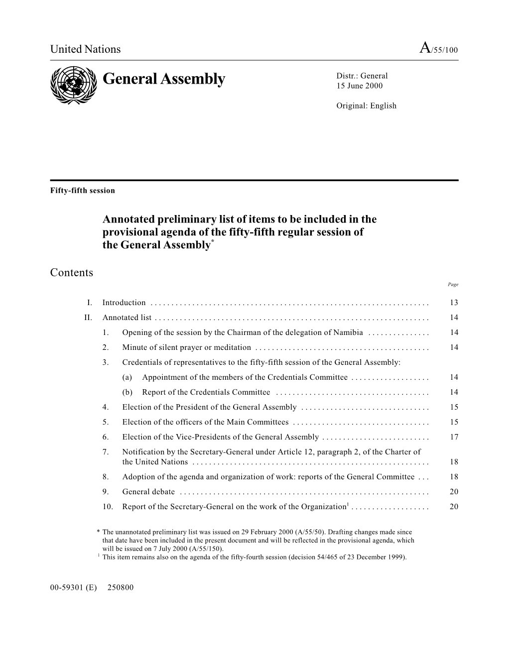 General Assembly 15 June 2000