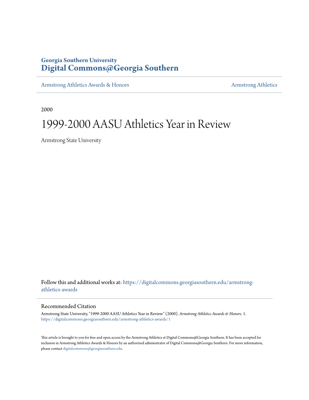 1999-2000 AASU Athletics Year in Review Armstrong State University