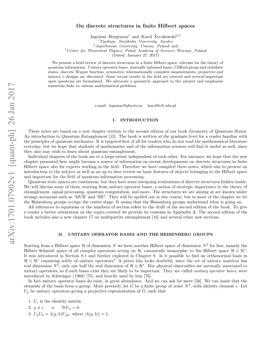 On Discrete Structures in Finite Hilbert Spaces