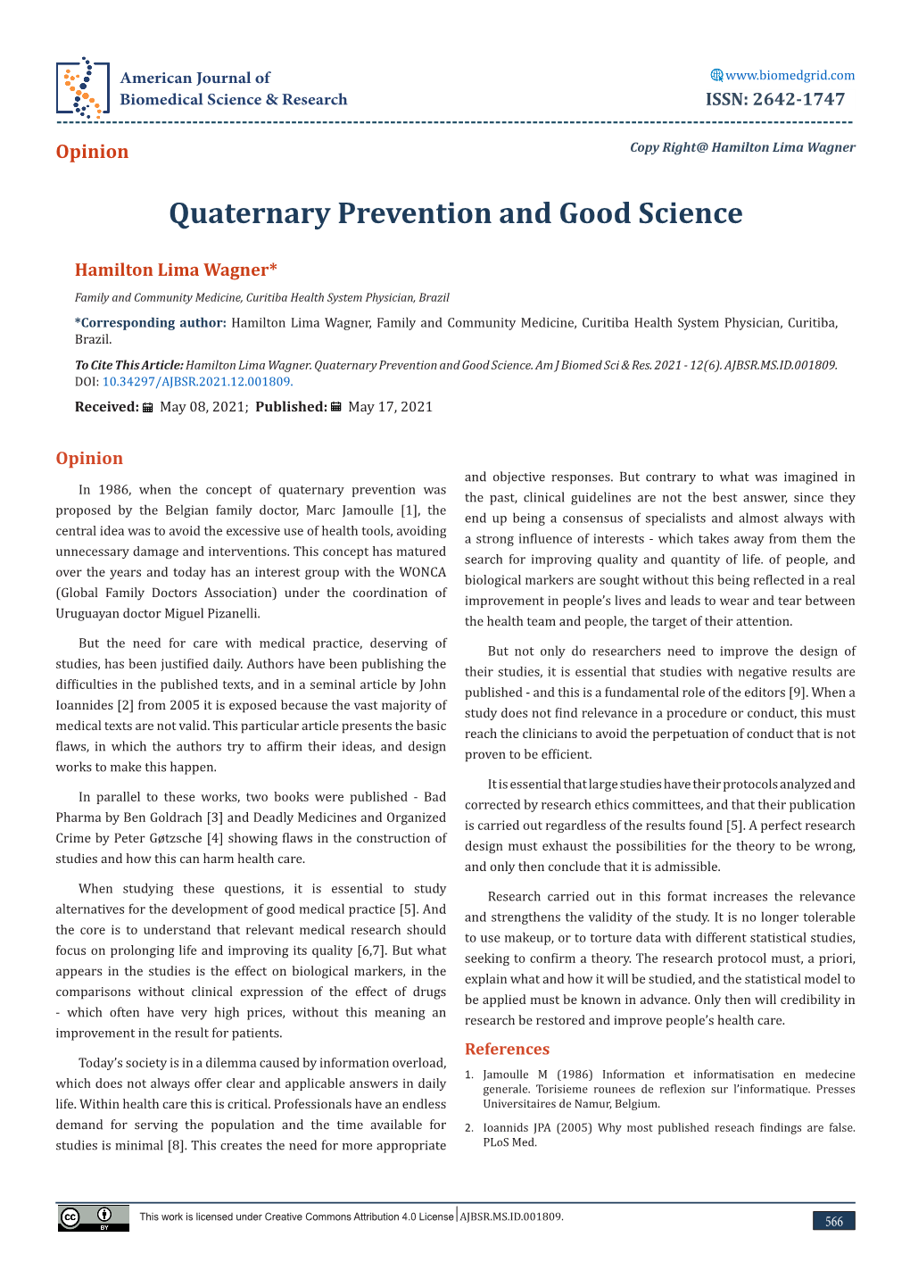 Quaternary Prevention and Good Science