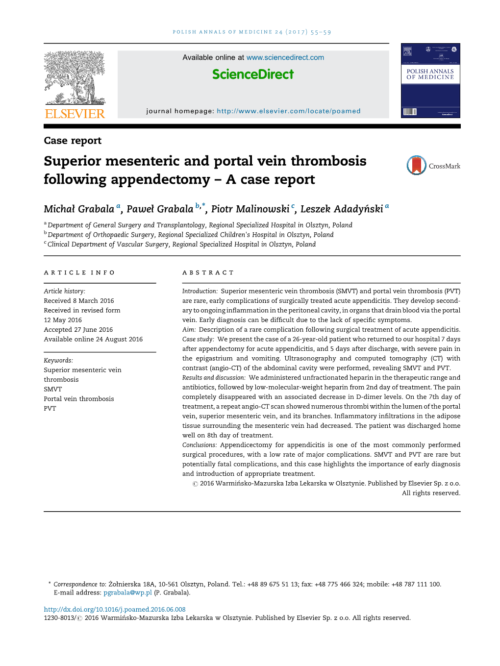 Superior Mesenteric and Portal Vein Thrombosis Following Appendectomy – a Case Report