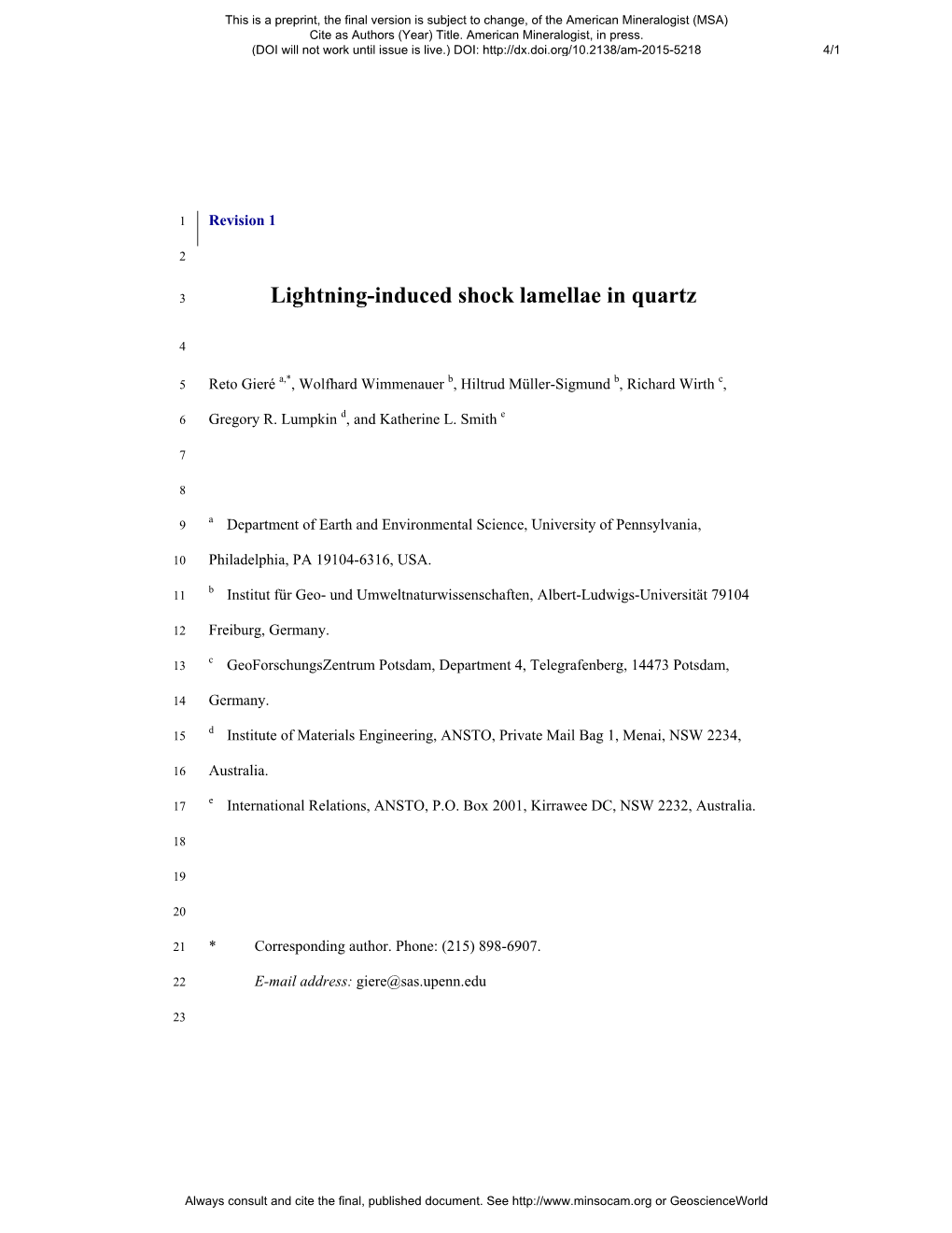 Lightning-Induced Shock Lamellae in Quartz