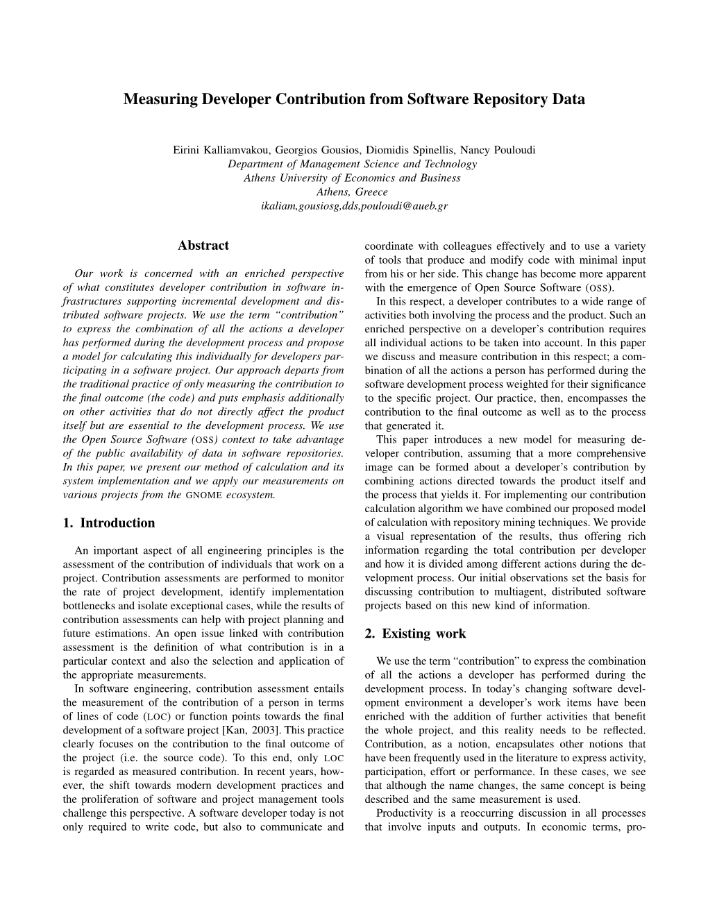 Measuring Developer Contribution from Software Repository Data