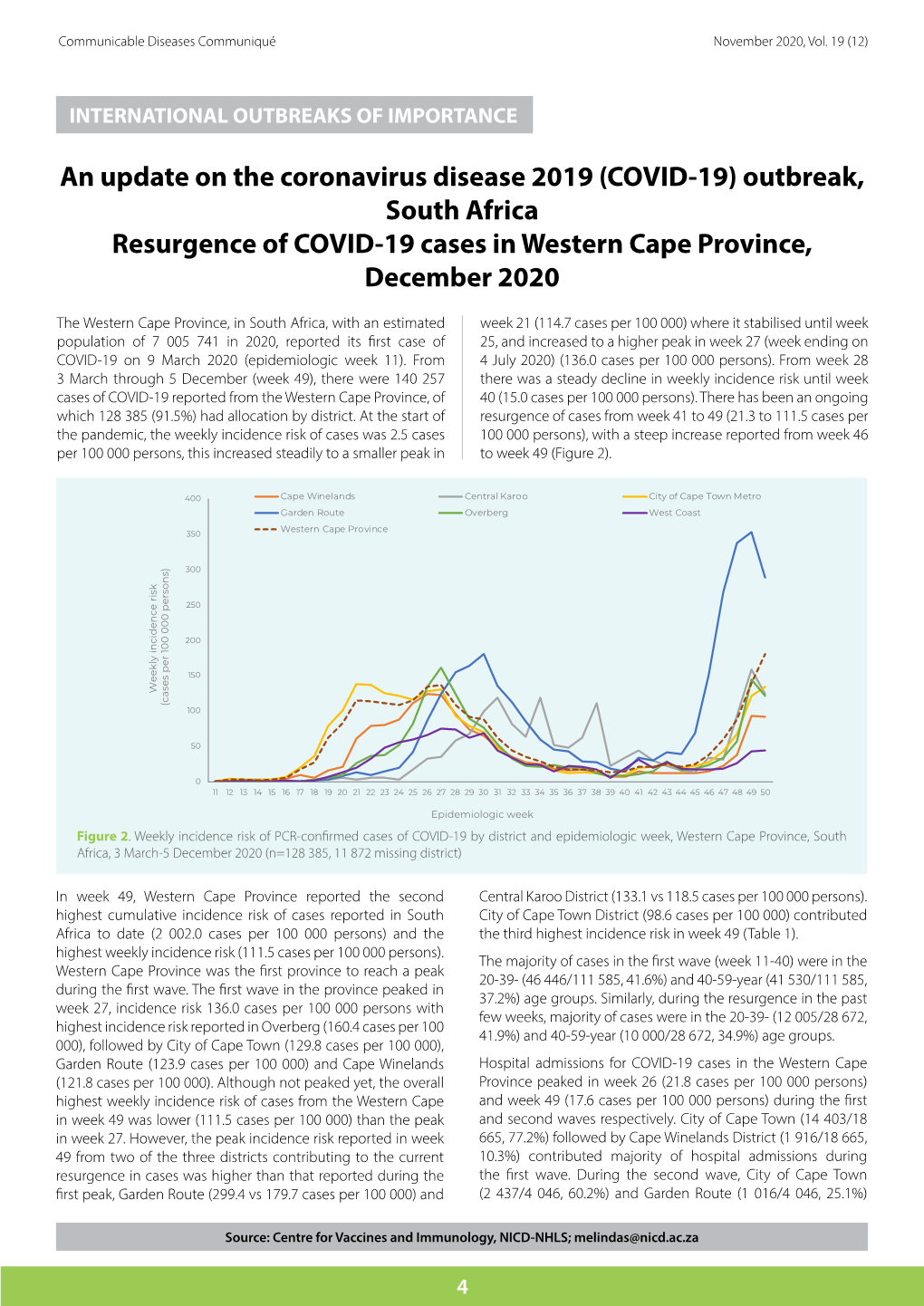 An Update on the Coronavirus Disease 2019 (COVID-19) Outbreak, South Africa Resurgence of COVID-19 Cases in Western Cape Province, December 2020