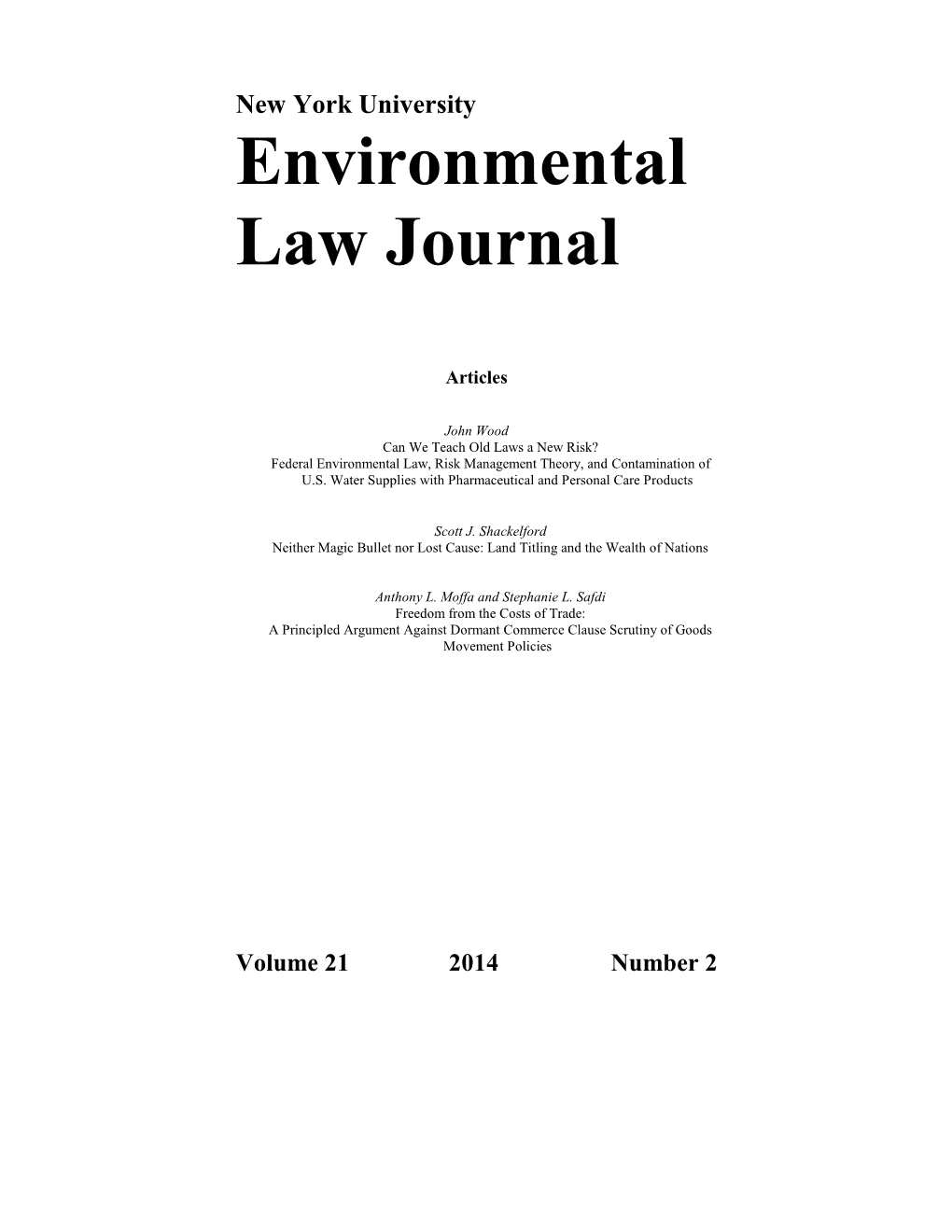 NYU Environmental Law Journal 110 West Third St