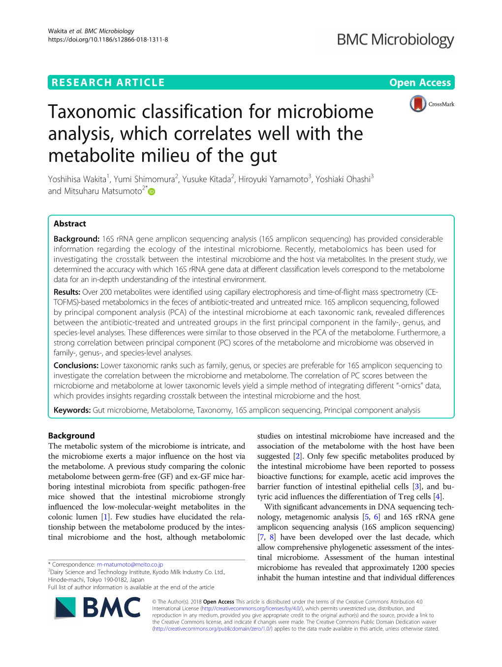 Taxonomic Classification for Microbiome Analysis, Which Correlates Well with the Metabolite Milieu of The