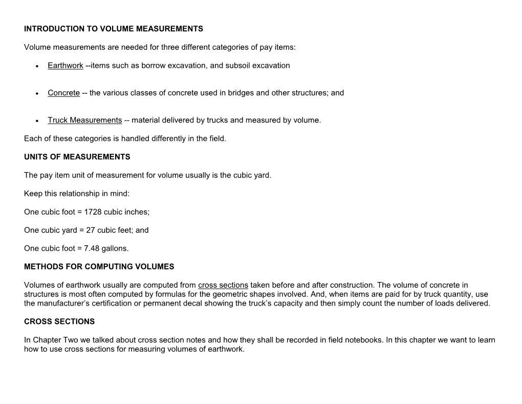 INTRODUCTION to VOLUME MEASUREMENTS Volume