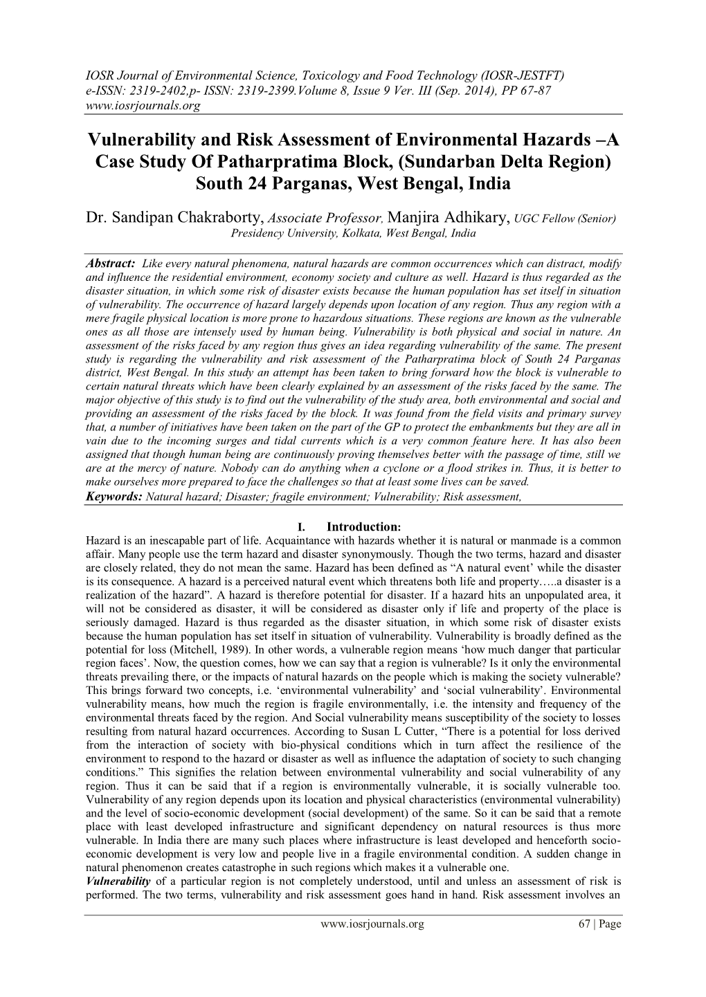 A Case Study of Patharpratima Block, (Sundarban Delta Region) South 24 Parganas, West Bengal, India