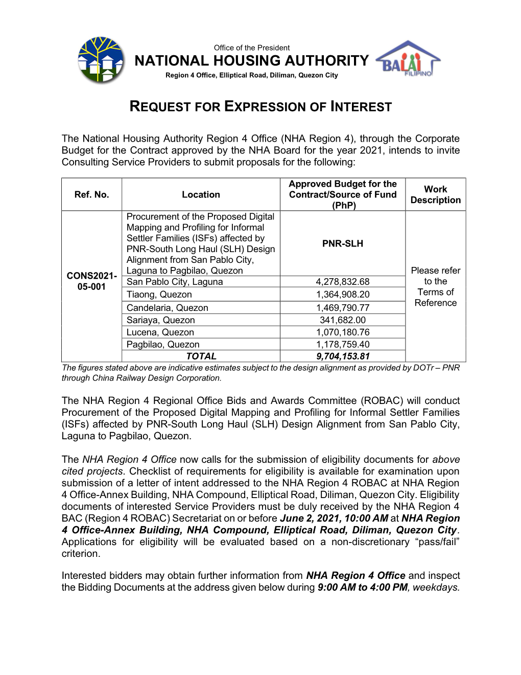 NATIONAL HOUSING AUTHORITY Region 4 Office, Elliptical Road, Diliman, Quezon City