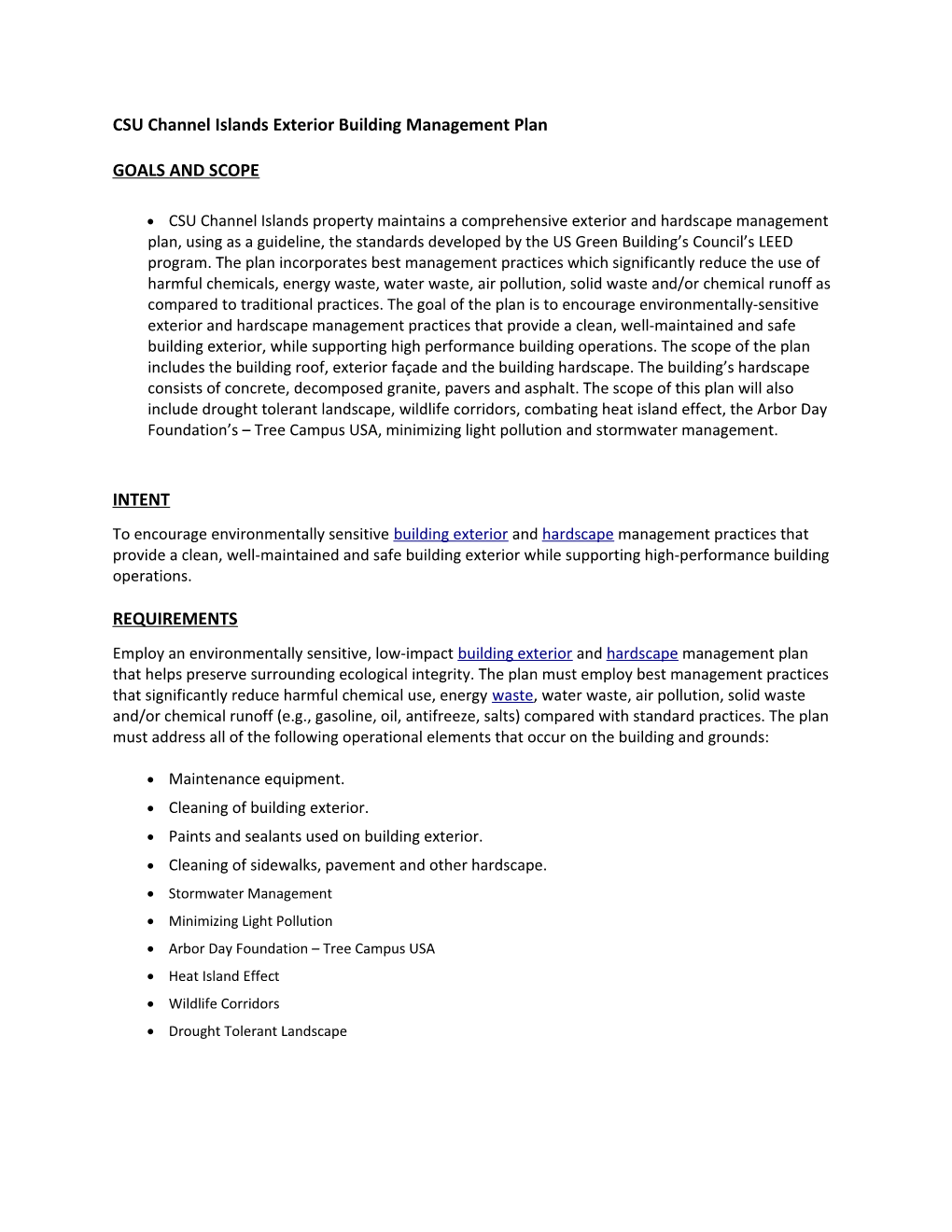 CSU Channel Islands Exterior Building Management Plan