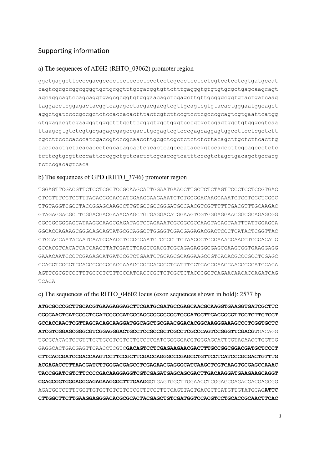 A) the Sequences of ADH2 (RHTO 03062) Promoter Region