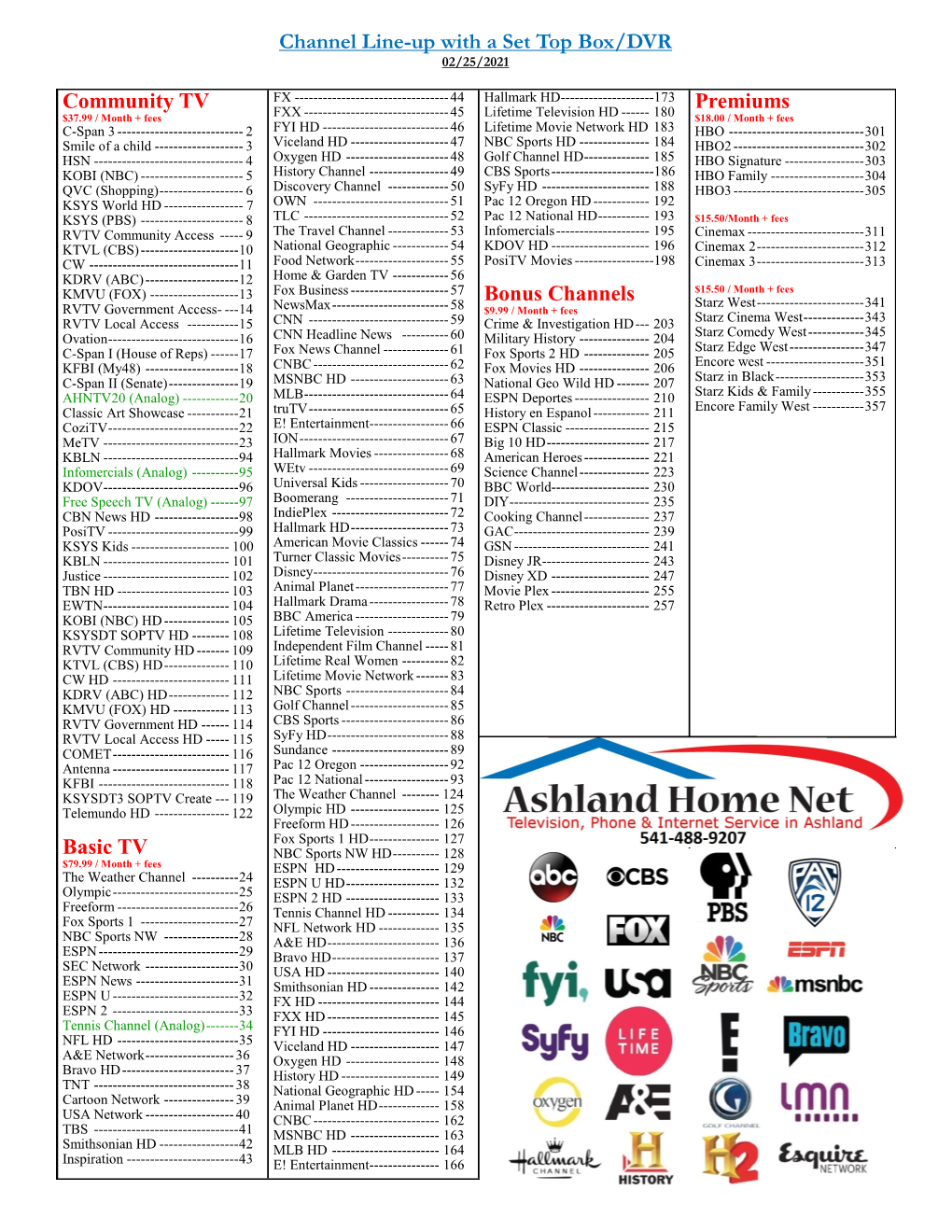 Channel Line-Up with a Set Top Box/DVR Community TV Basic TV