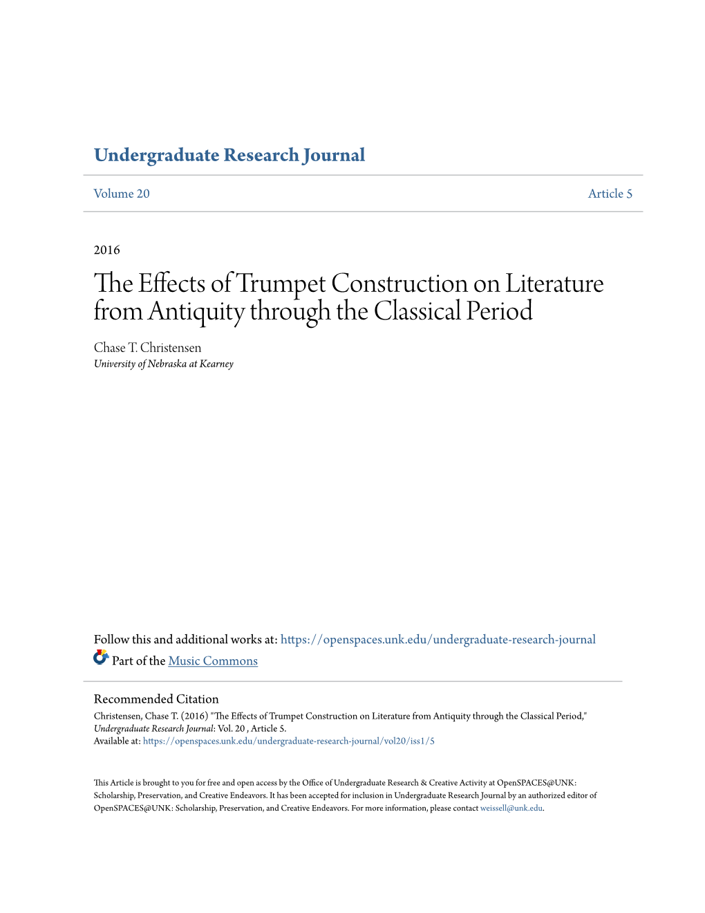 The Effects of Trumpet Construction on Literature from Antiquity Through the Classical Period,