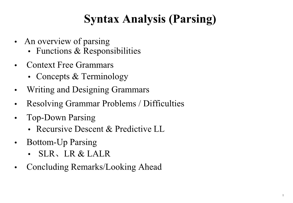 Syntax Analysis (Parsing)