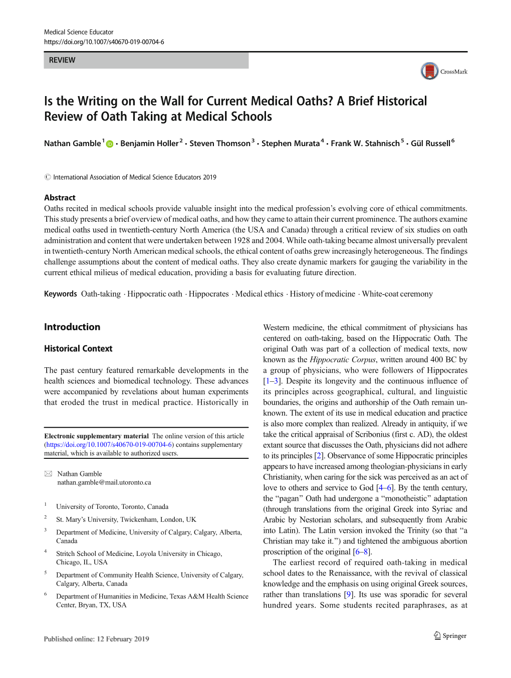 Is the Writing on the Wall for Current Medical Oaths? a Brief Historical Review of Oath Taking at Medical Schools