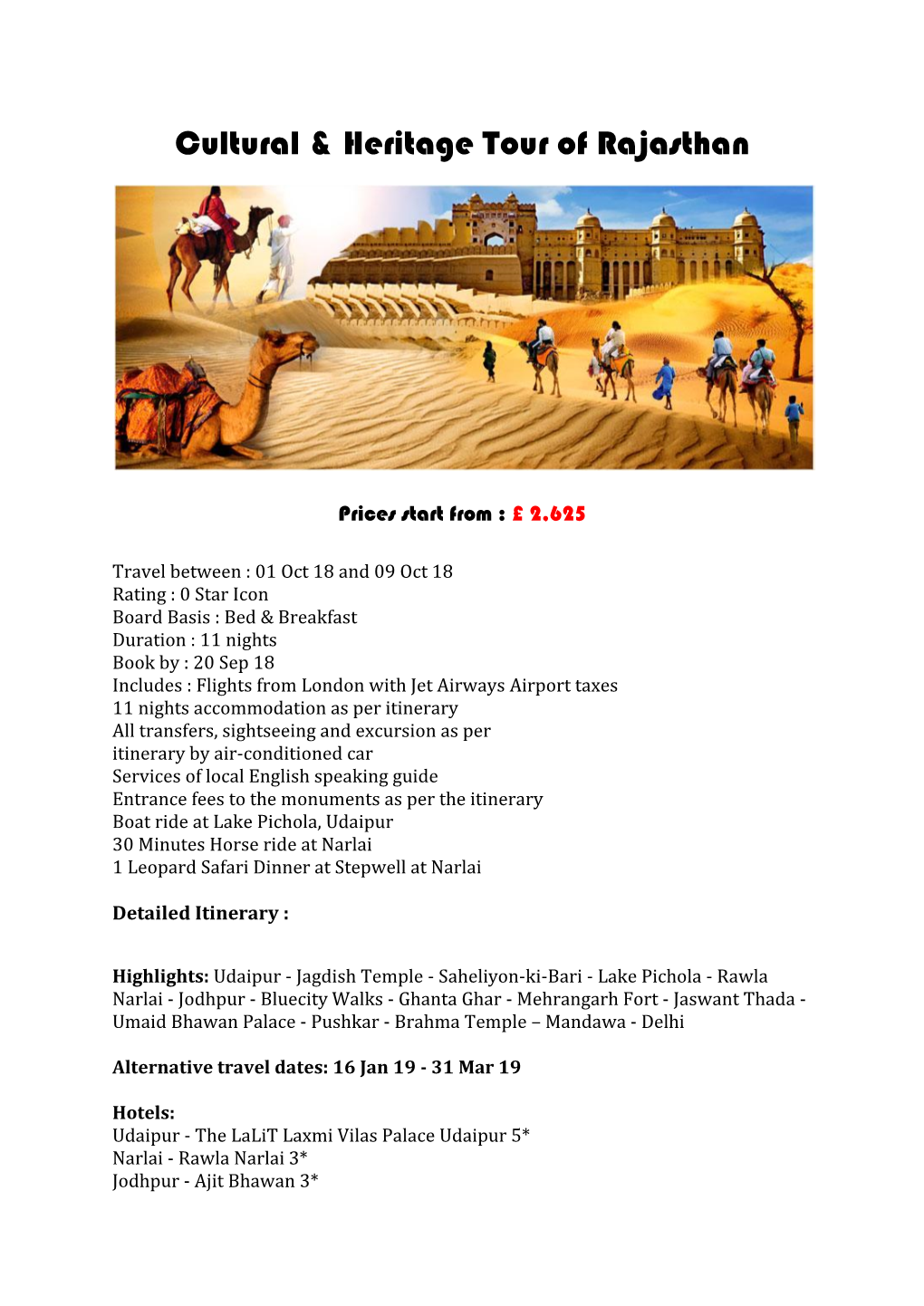 Cultural & Heritage Tour of Rajasthan