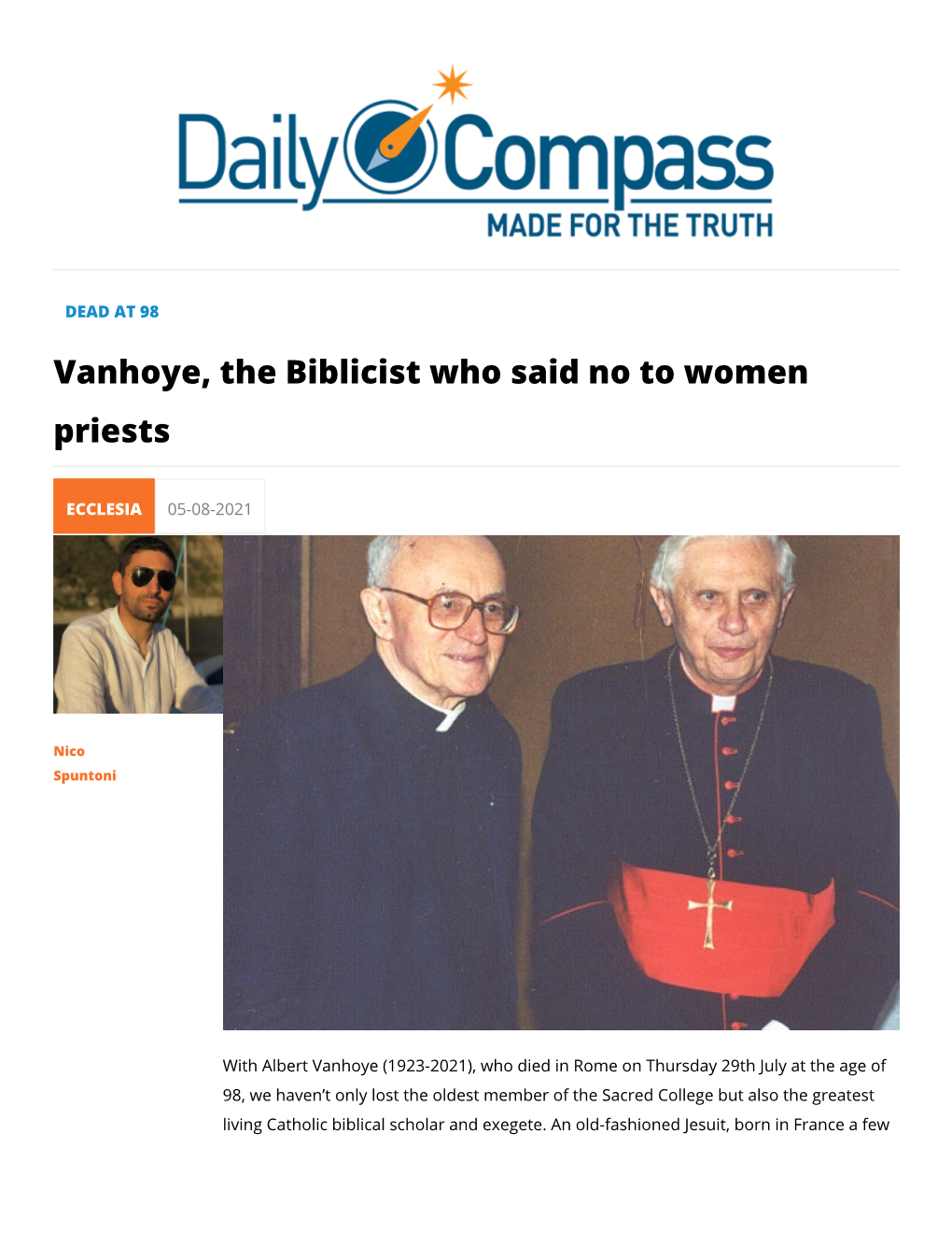 Vanhoye, the Biblicist Who Said No to Women Priests