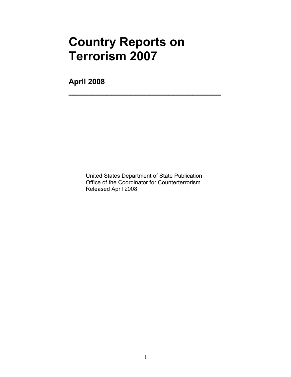 Country Reports on Terrorism 2007