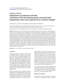 Original Article Comparison of Maternal and Fetal Outcomes of IVF and Spontaneously Conceived Twin Pregnancies: Three Year Experience of a Tertiary Hospital