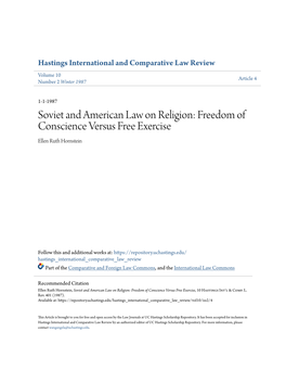 Soviet and American Law on Religion: Freedom of Conscience Versus Free Exercise Ellen Ruth Hornstein