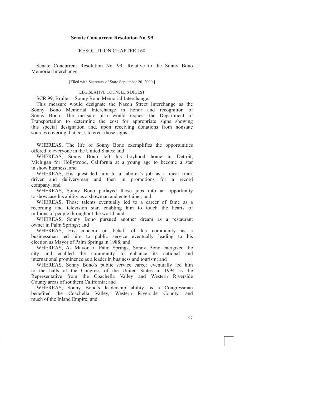 Senate Concurrent Resolution No. 99 RESOLUTION